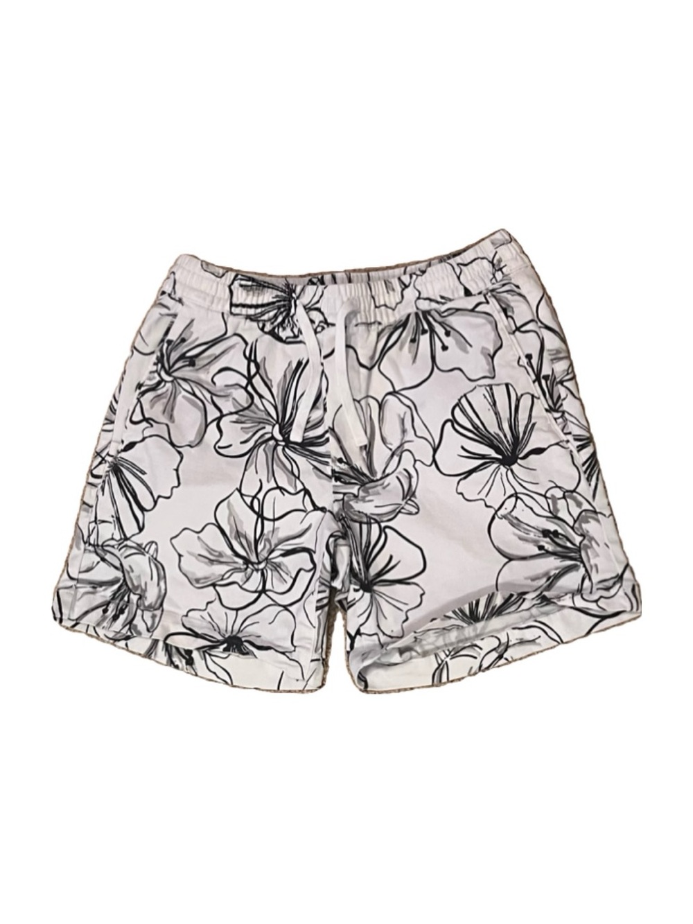 George White Women's Athletic Shorts with Black Floral Print